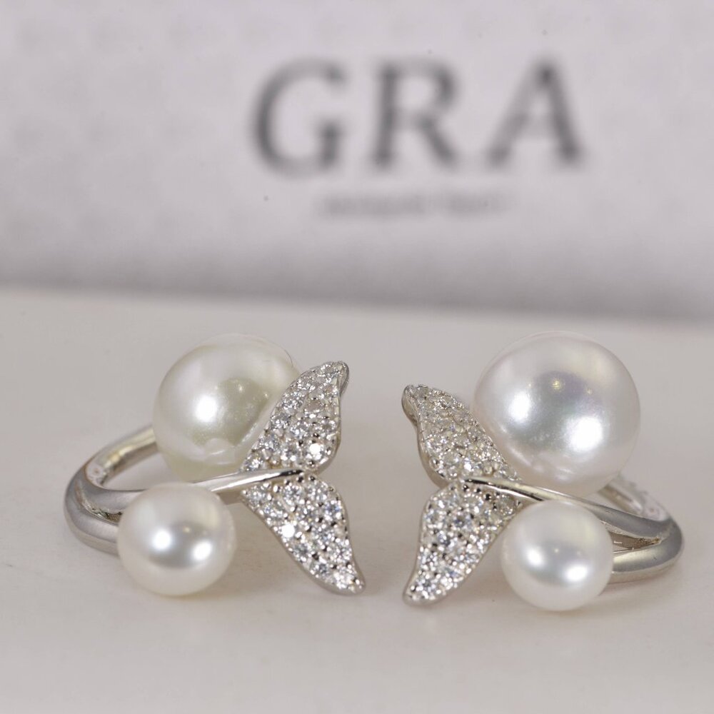 All Moissanite Earrings 2 in 1 Fresh Water Pearl